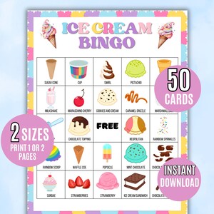 50 cartes de bingo à la crème glacée à imprimer, Cartes de bingo social crème glacée, imprimables par les enfants, Bingo à la crème glacée, Crème glacée pour fête d&#39;été, Bingo à la crème glacée
