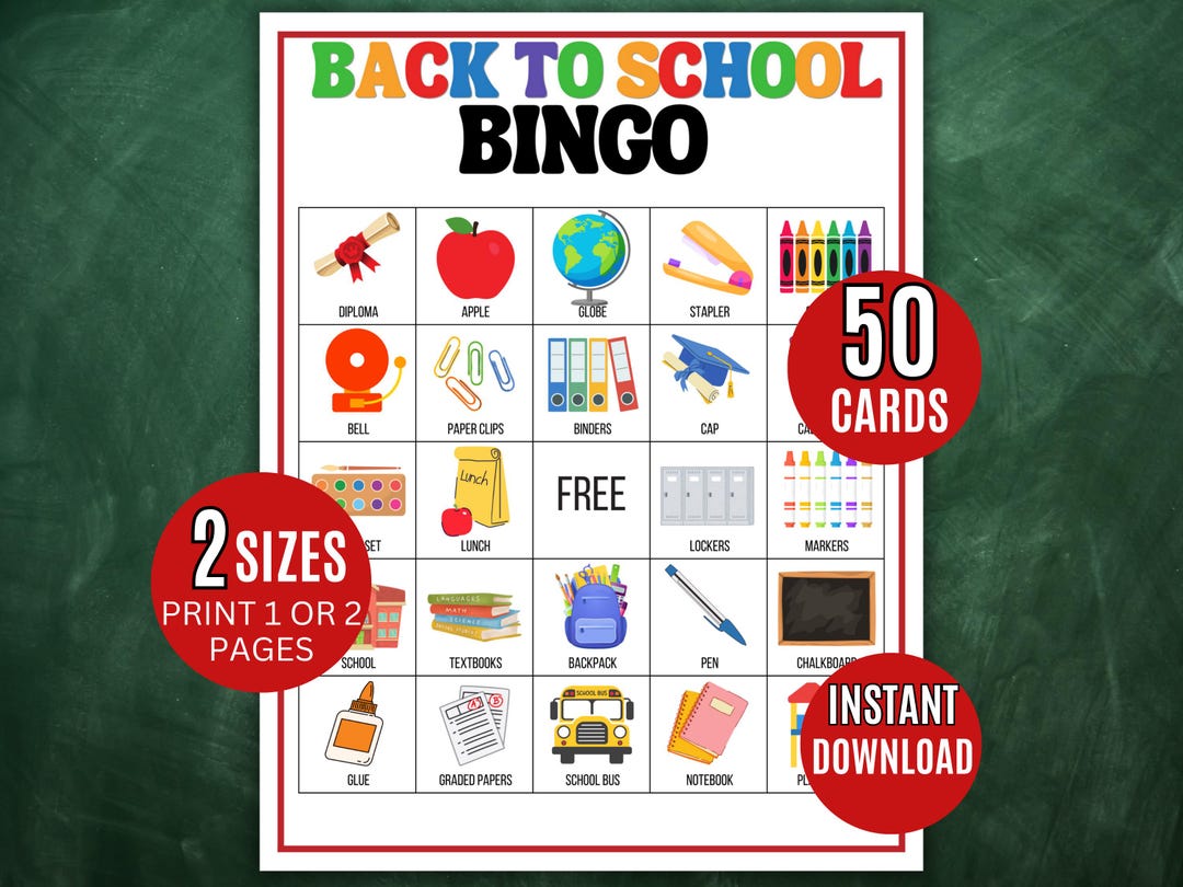 Back to School Bingo, 50 Printable Bingo Cards, Classroom Icebreaker ...