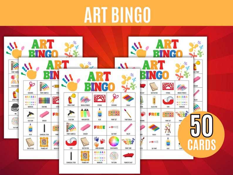 Art Bingo Cards, 50 Printable Part Party, Art Themed, Kids Printable ...