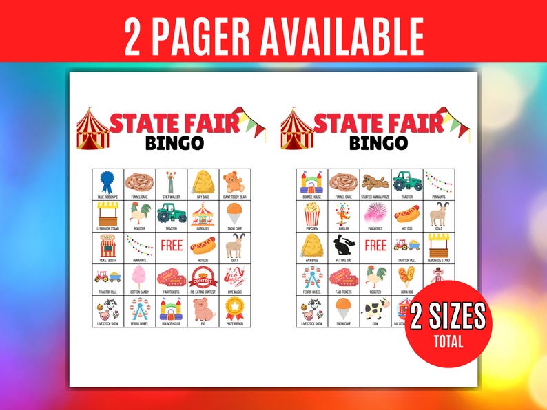 State Fair Bingo Printable, 75 Bingo Cards With Fairground Icons ...