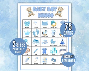 Baby Bingo, 75 Baby Boy Bingo Spielkarten, Babyparty Bingo Spiel, Babyparty, Babyparty Aktivität, druckbare Baby Bingo, es ist ein Junge
