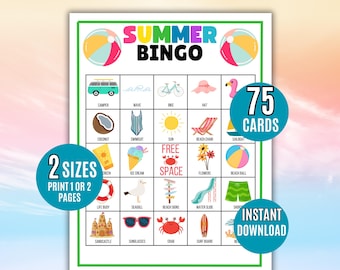 Summer Bingo, 75 Printable Beach Day Bingo Cards, Kids Printable, Summer Party Game,  Bingo Activity, Summer Game, Summer Vacation Bingo