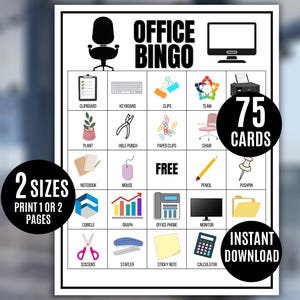 Office Bingo Printable Game, 75 Office-Themed Bingo Cards, Workplace Icebreaker, Coworker Team Building Game, HR Event, Work Party Bingo