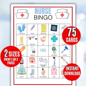 Krankenschwester Bingo, 75 druckbare Krankenschwester Spiel, Medizinische Bingo Karten, Doktor Bingo, Krankenschwester Bingo, Krankenschwester Abschlussfeier, Krankenschwester Ruhestand, Doktor Spiel