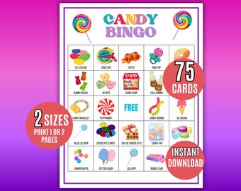 Candy Bingo Printable, 75 Candy Bingo Cards, Sweet Treats Bingo, Candy Activity, Candy Party Game, Candy Themed Birthday Party, Candy Theme
