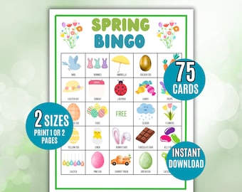 Bingo de printemps, 75 cartes de bingo de printemps à imprimer, Jeu de fête du printemps, Activité de bingo du printemps, Jeu de printemps, Jeu de printemps, Jeu de Pâques
