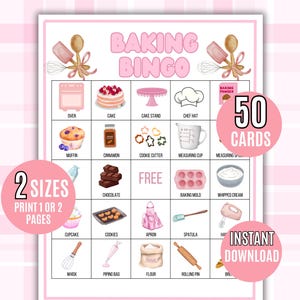 Bingo de confeitaria, 50 cartelas de bingo de confeitaria para imprimir, para crianças, jogo de festa de confeitaria, atividade de bingo, jogo de confeitaria, bingo temático de confeitaria, diversão