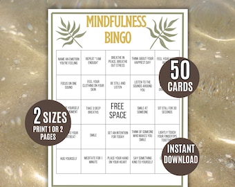 Bingo de atención plena y bienestar, 50 actividades de asesoramiento, Juego de atención plena, Juego de bienestar, Bingo de gratitud, Actividad de atención plena, Atención plena