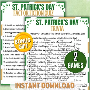 St. Patrick's Day Trivia-lek, St. Patrick's Day-festaktivitet, St. Patrick's Day-barnspel, St. Patrick's Trivia-lek, Sant Falskt-lek