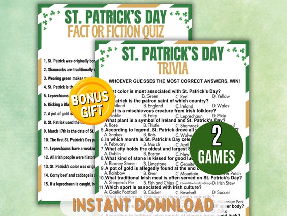 St. Patrick's Day Trivia Game, St. Patrick's Day Party Activity, St. Patrick's Day Kids Game, St. Patrick's Trivia Game, True False Game