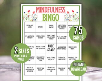 Bingo de atención plena, 75 cartones de bingo de atención plena, Juego de bienestar, Bingo de gratitud, Actividad de atención plena, Juego de atención plena, Actividad de asesoramiento