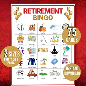Retirement Bingo, 75 Retirement Party, Bingo Cards, Retirement Activity, Retirement Game, Retirement Game, Retirement Celebration Printable