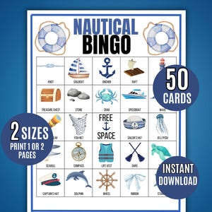 Bingo Nautico, 50 schede stampabili per il bingo con barche nautiche, stampabili per bambini, gioco estivo con le barche, attività di bingo in crociera, gioco estivo, bingo in vacanza