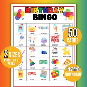 Birthday Bingo Cards, 50 Birthday Bingo Cards, Birthday Party, Birthday Game, Birthday Party Game, Boy Birthday Party, Kids Birthday Party