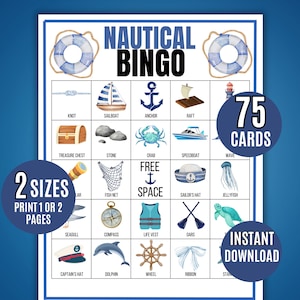 Nautisches Bingo, 75 druckbare Wasserboot-Bingokarten, Kinder druckbar, Sommerbootspiel, Kreuzfahrt-Bingo-Aktivität, Sommerspiel, Urlaubs-Bingo