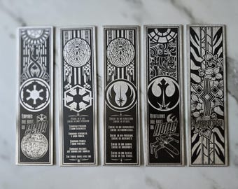 Custom Star Wars Stainless Steel Bookmark - Jedi, Sith, Rebel, Empire or Ahsoka designs available