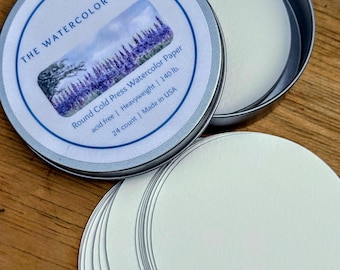Watercolor card ACEO, round watercolor paper, for trading artwork, art supply white paper, gift for artist, ornament disk paper, 3.25 inch