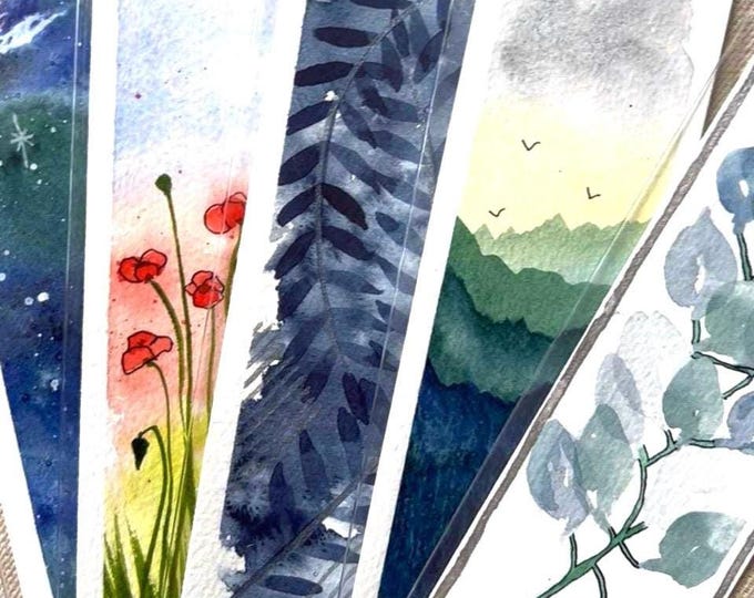 Watercolor Mountain Bookmark: Hand-Painted Cotton Paper Art