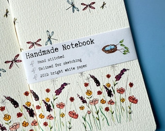 Unlined art sketchbook , daily artist drawing journal, blank page diary note book, pocket size sketch notebook, hand stitched dragonfly book