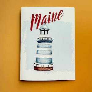 Greeting card Maine lighthouse, vacationland blank inside stationary, nautical card, watercolor art card, coastal Maine card, note card
