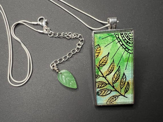 Silver pendant necklace, botanical jewelry, gift for unique mothers day present, statement boho cabochon, floral charm pendant necklace