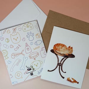 Set of watercolor cat greeting cards, blank inside note card set, stationary gift set for pet lover, whimsical art for animal lover