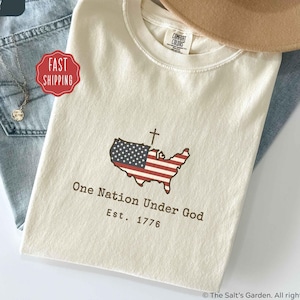 One Nation Under God Comfort Colors Christian 4 juli shirt, uniseks minimalistisch patriottisch christelijk T-shirt, Independence Day Faith Gift