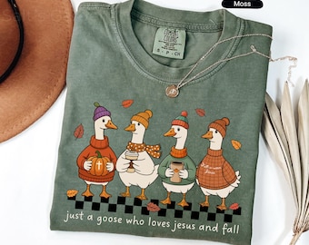 Camisa cristiana de Acción de Gracias con diseño de ganso otoñal, camiseta de cuadros de Jesús de Comfort Colors®, atuendo religioso de Halloween otoñal para iglesia, regalo de fe para mujer