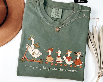 Funny Goose Comfort Colors® Christian Shirt Retro Fall Goose Tee, Spread The Gospel Youth Pastor Mission Group Trip Tshirt, Faith Gift Women
