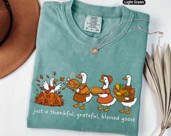 Camiseta de Acción de Gracias con Ganso, Camiseta Cristiana de Acción de Gracias, Comfort Colors®, Agradecida, Bendecida, Jesús, Otoño, Camiseta Religiosa, Regalo de Fe, Mujeres