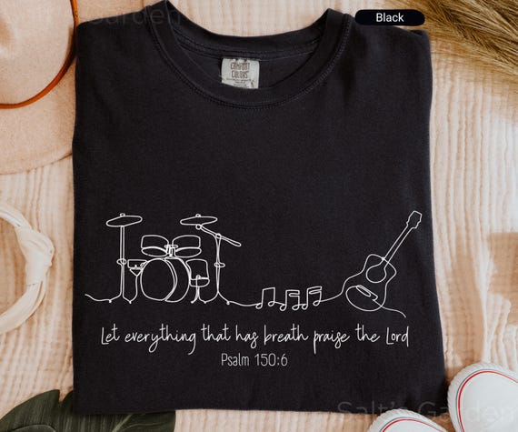 Comfort Colors® Christian Worship Shirt, Praise The Lord Minimalist Line Art Bible Verse Tee, Church Band Choir Group Music Ministry Gift