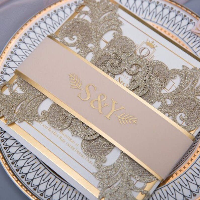 Glitter laser pocket Wedding Invitations Etsy