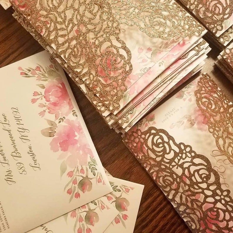 Glitter laser pocket Wedding Invitations Etsy