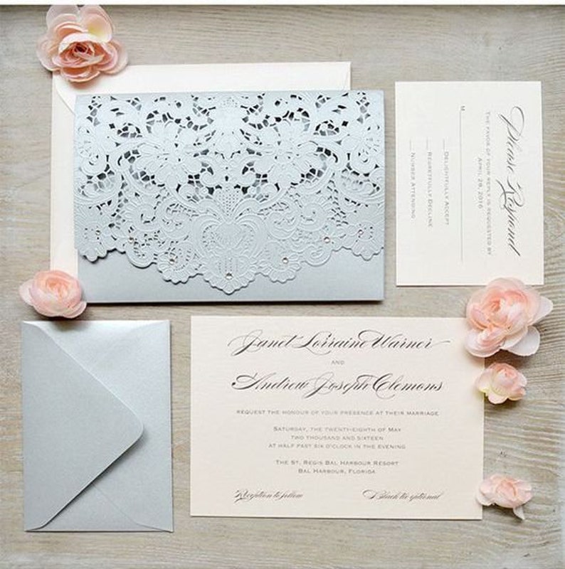 Laser cut pocket Wedding invitation | Etsy