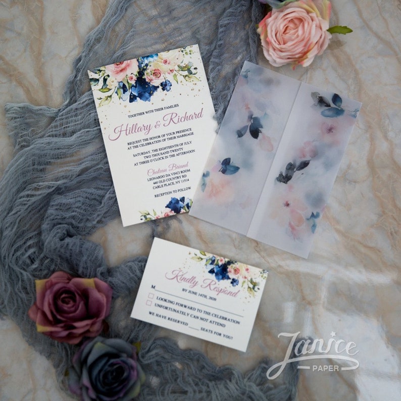 Vellum Wrapped Invitations Etsy