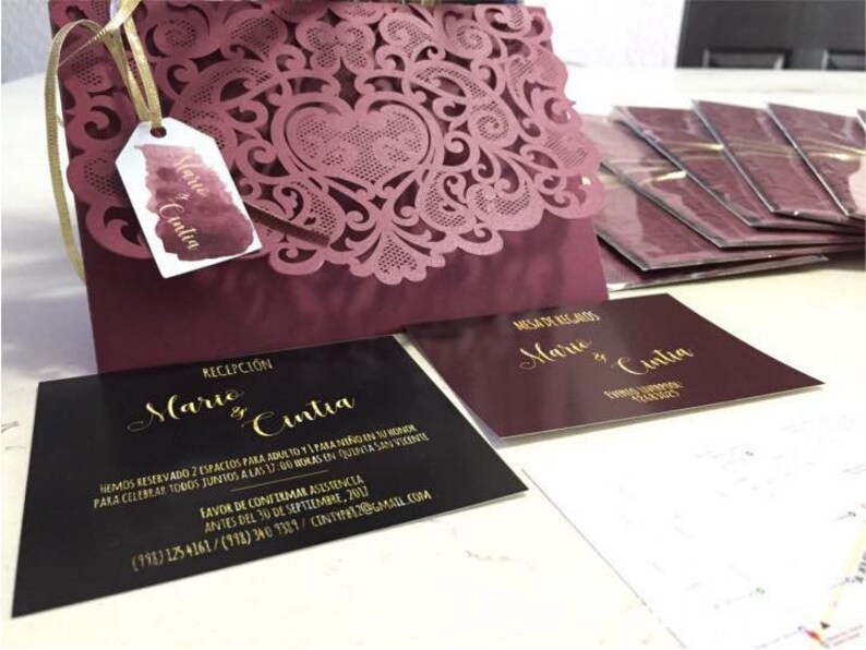 Laser cut pocket Wedding invitation | Etsy
