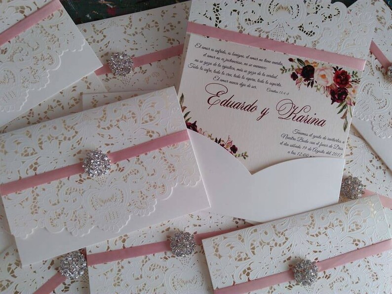 Laser cut pocket Wedding invitation | Etsy