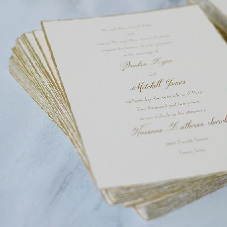 SAMPLE Gold foil deckled edge invitation | Etsy