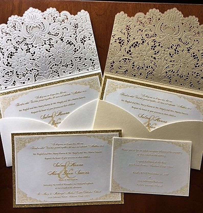 Laser cut pocket Wedding invitation | Etsy