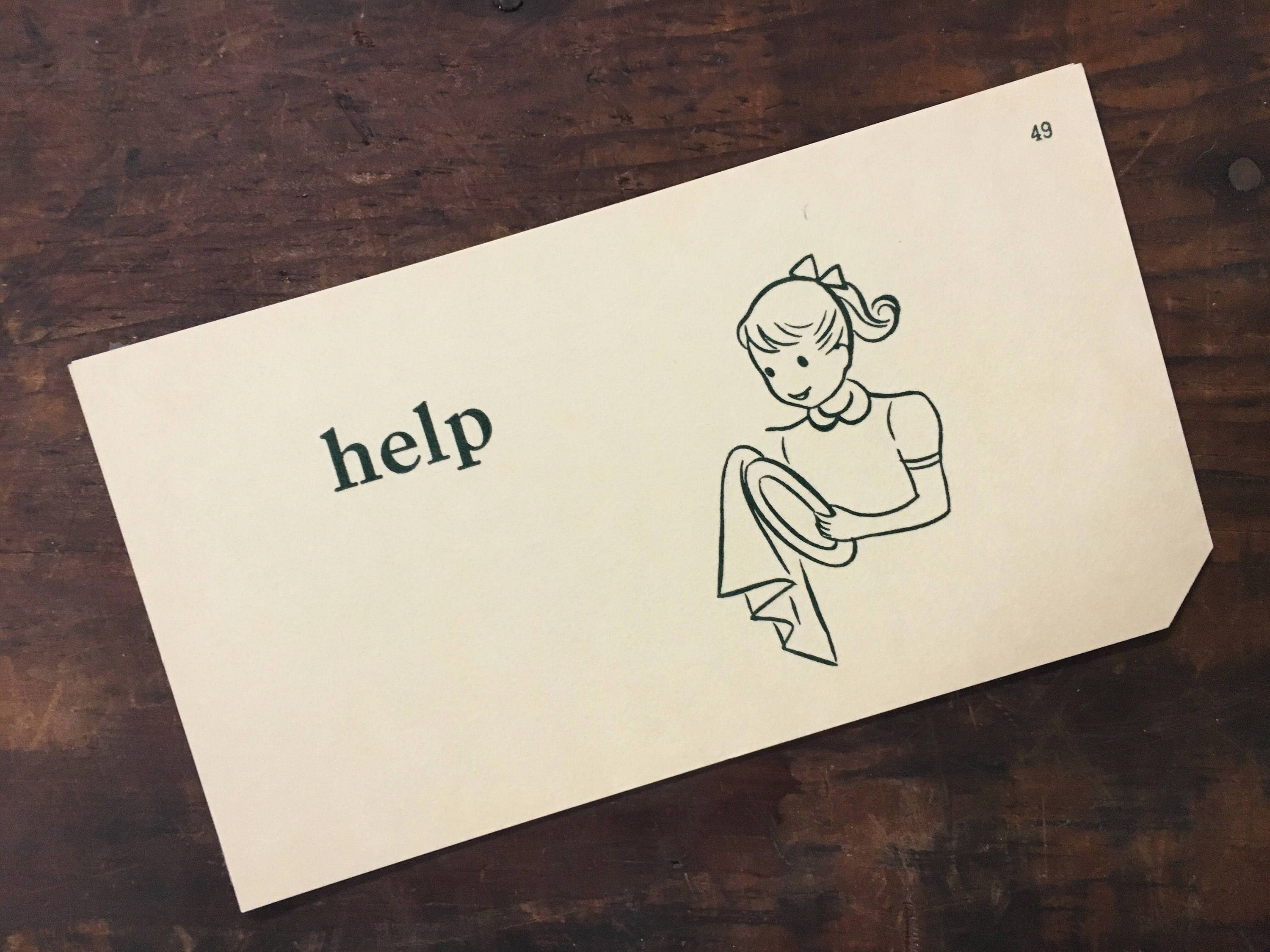 Vintage Help Flashcard Verb Vocabulary Flashcard Primer Etsy