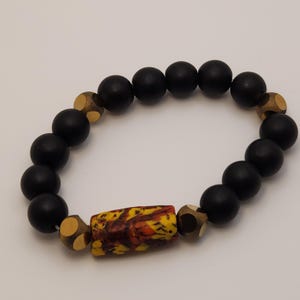 African Black with Brown Accent Krobo Bead Bracelet
