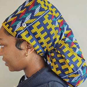 XL African Print Bonnet: Silk-Lined Dreadlock Cap with Ties