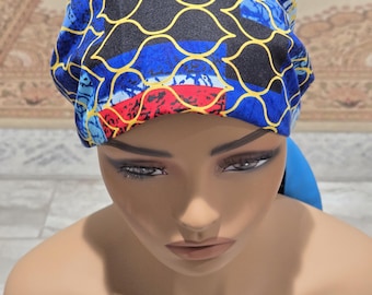African Print Scrub Cap: Adjustable Surgical Nursing Hat