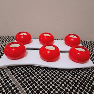 Hand-Painted Red Round Candle Holder Set - Modern Decorative Tea Light Centerpiece (3 Pieces)