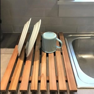 Light Walnut Dish Drying Rack - Kitchen Organizer, Natural Wood Dish Rack, Eco-Friendly Storage