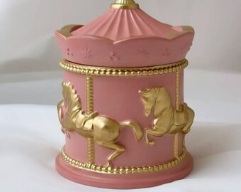 Hand-Painted Carousel Trinket Box - Pink & Gold Decorative Storage, Unique Gift (1 Piece)