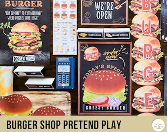 Burger Shop Dramatic Play Printables, Kids Pretend Play, Hamburger ...