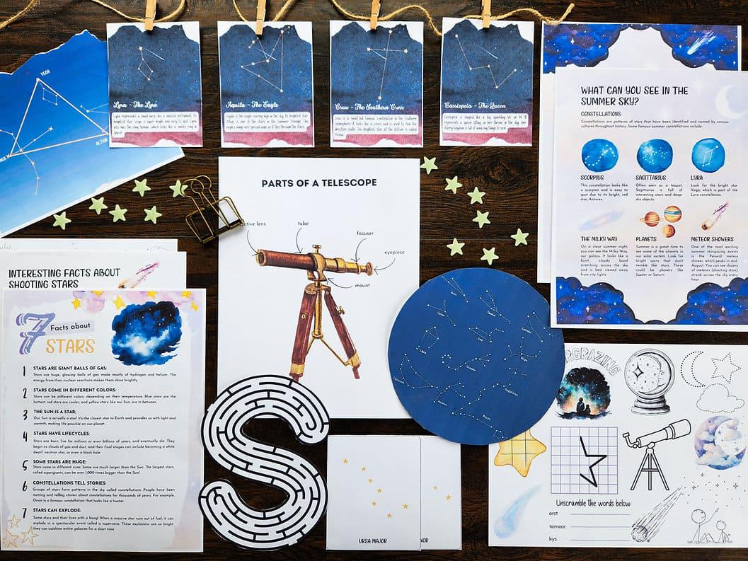 Stargazing Unit Study Charlotte Mason Homeschool Printable Constellations Telescope Astronomy Pack Christian Montessori PDF