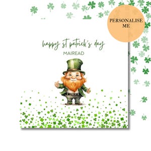 Lá Fhéile Pádraig Sona Dhuit | St. Patrick's Day-kaart | Ierse en Engelse kaarten | Klaver brutaal kabouterontwerp | Personaliseerbaar | Aangepast: