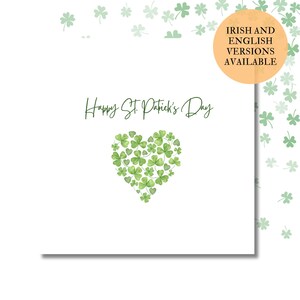 Lá Fhéile Pádraig Sona Dhuit | St. Patrick's Day-kaart | Ierse en Engelse taalkaarten | Schattig hart met klaver en klaver